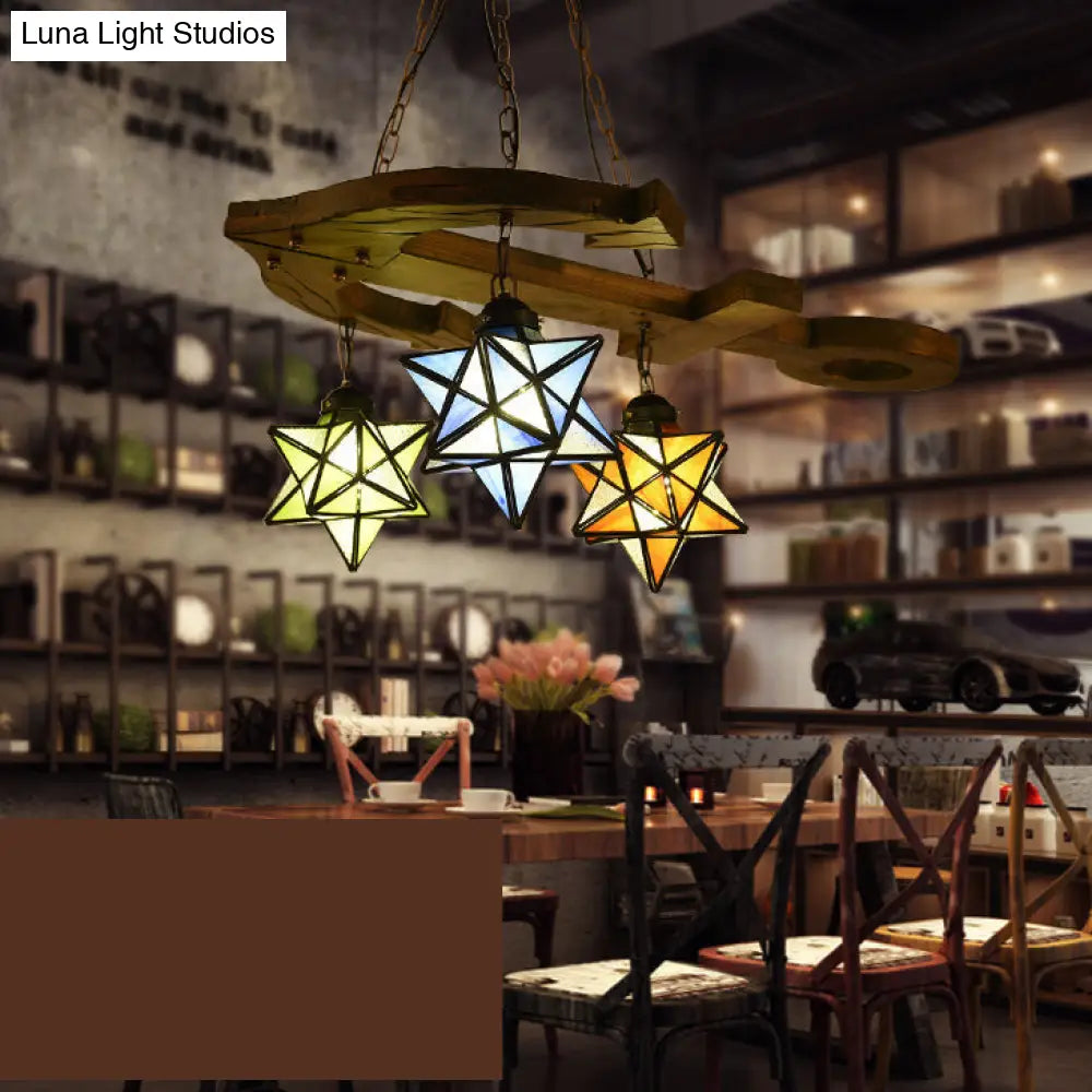 DecorBites™ Rustic Black Star Hanging Chandelier - Adjustable Glass Shades with Anchored Metal Chain - 3 Lights