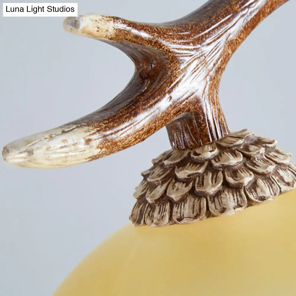 DecorBites™ Rustic Glass Hanging Lamp with Wood and Rope Accents - Bowl Shade Pendant (Amber, 2 Bulbs)
