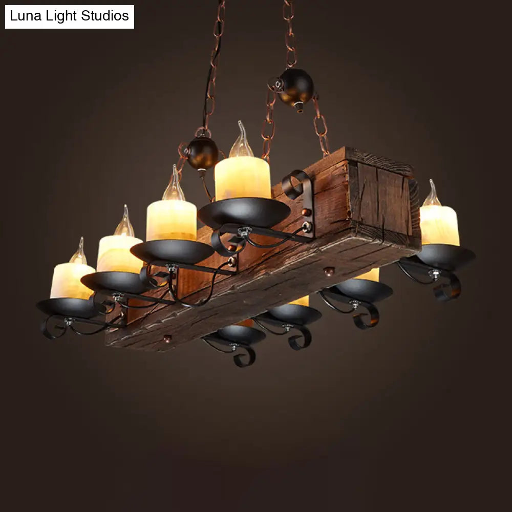 DecorBites™ Rustic Marble Candle Pendant Light with Wood Design - 6/8-Light Island Hanging Lamp in Brown