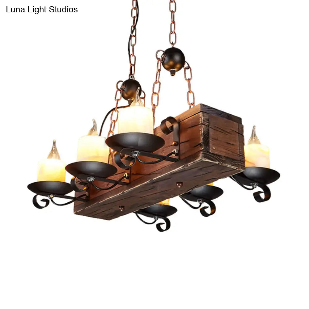 DecorBites™ Rustic Marble Candle Pendant Light with Wood Design - 6/8-Light Island Hanging Lamp in Brown