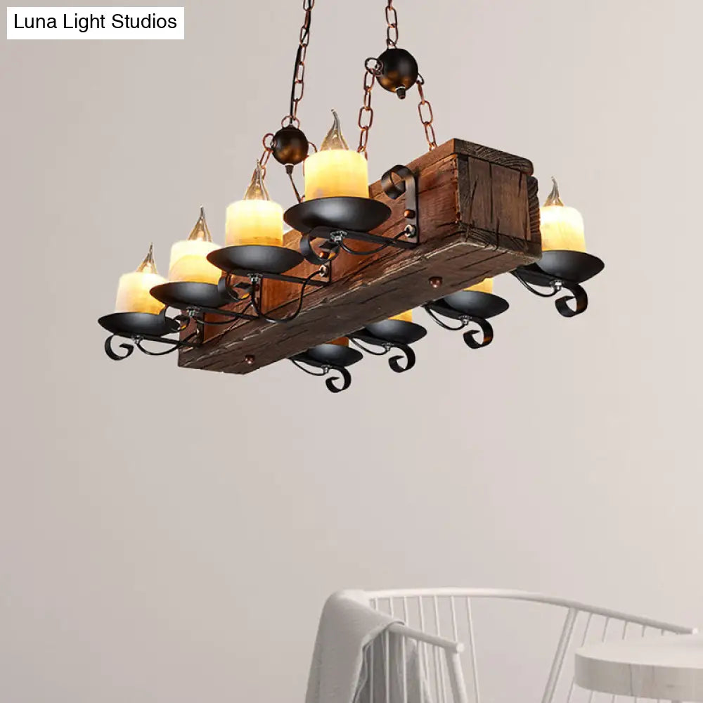 DecorBites™ Rustic Marble Candle Pendant Light with Wood Design - 6/8-Light Island Hanging Lamp in Brown