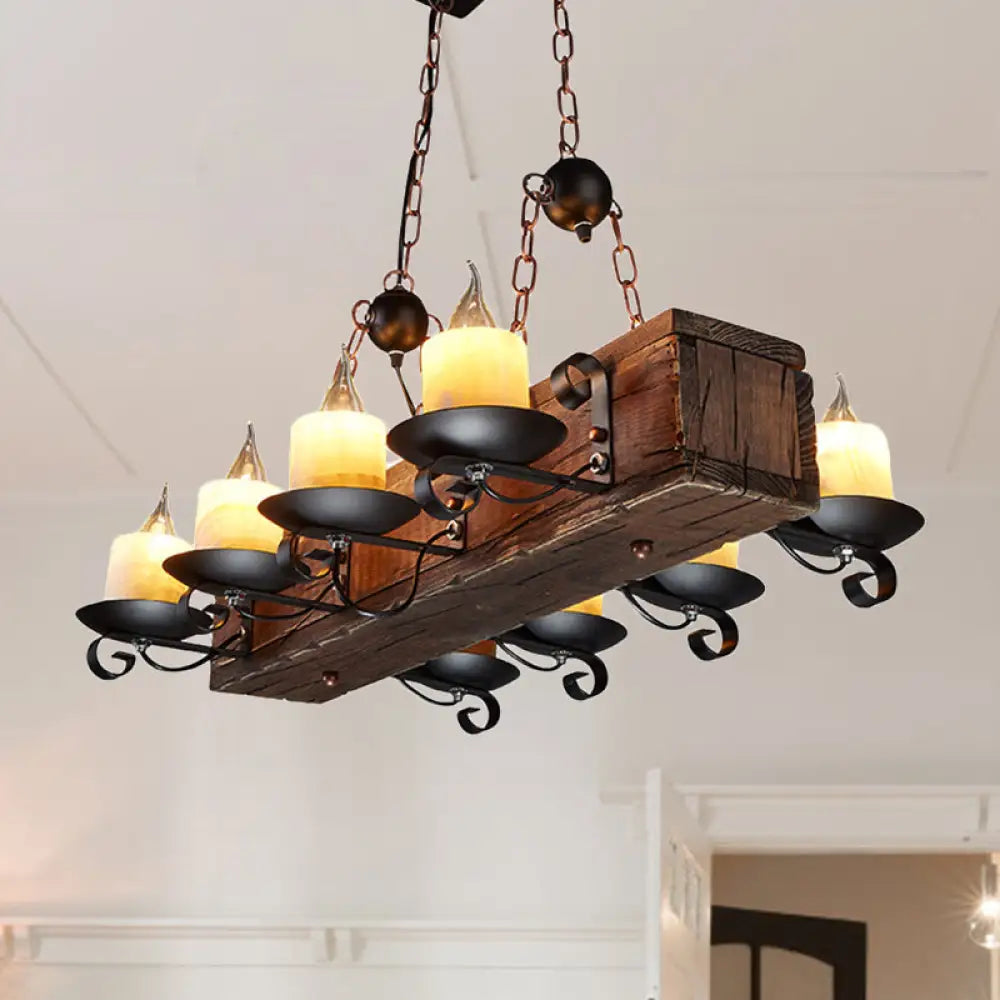 DecorBites™ Rustic Marble Candle Pendant Light with Wood Design - 6/8-Light Island Hanging Lamp in Brown
