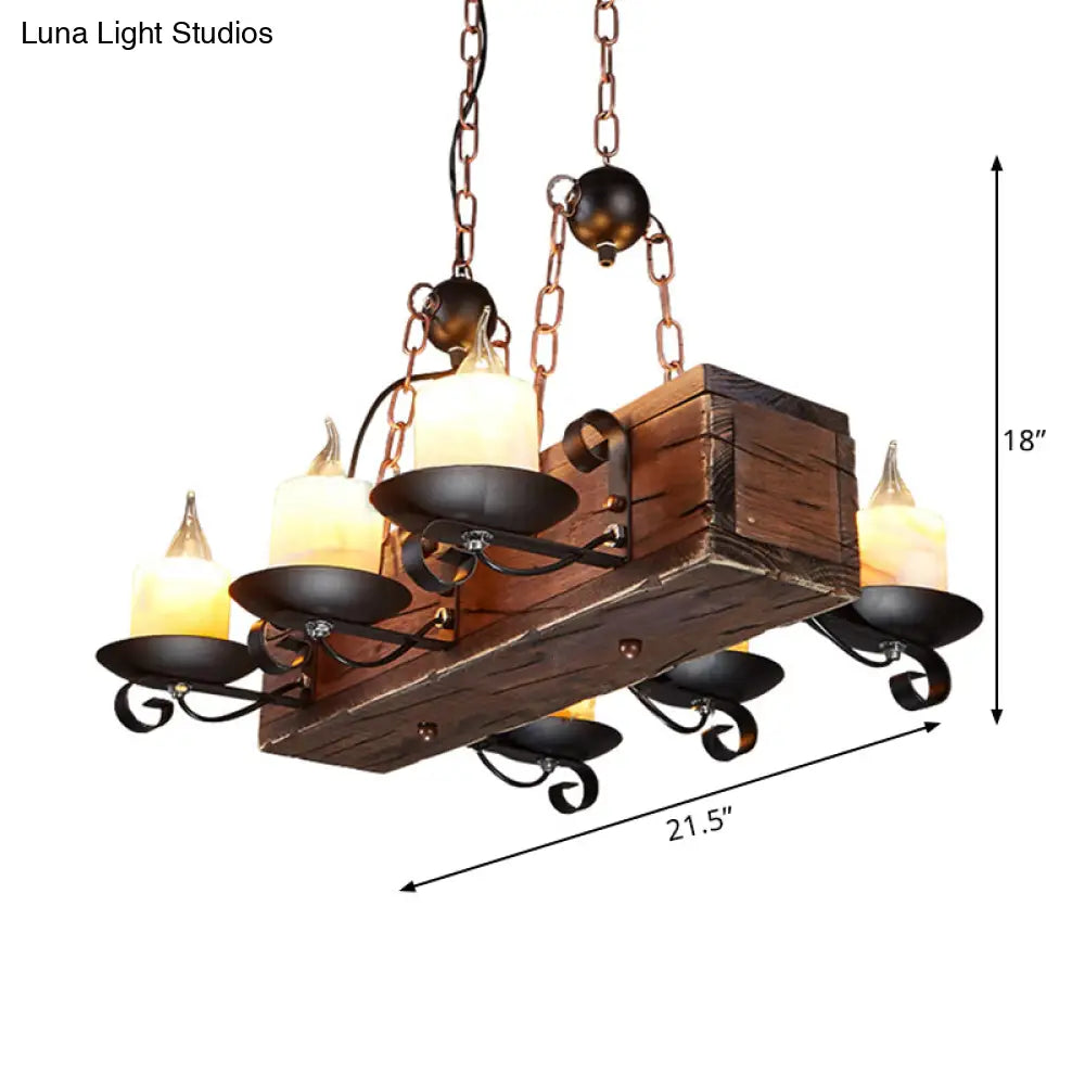 DecorBites™ Rustic Marble Candle Pendant Light with Wood Design - 6/8-Light Island Hanging Lamp in Brown