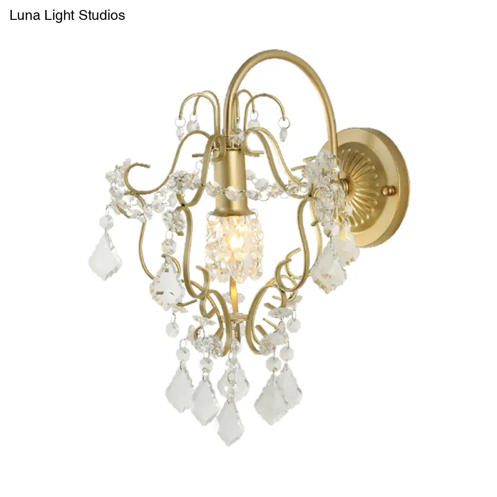 DecorBites™ Rustic Metal Wall Mount Lamp with Crystal Accent - Gold Sconce Light
