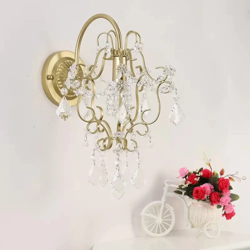 DecorBites™ Rustic Metal Wall Mount Lamp with Crystal Accent - Gold Sconce Light