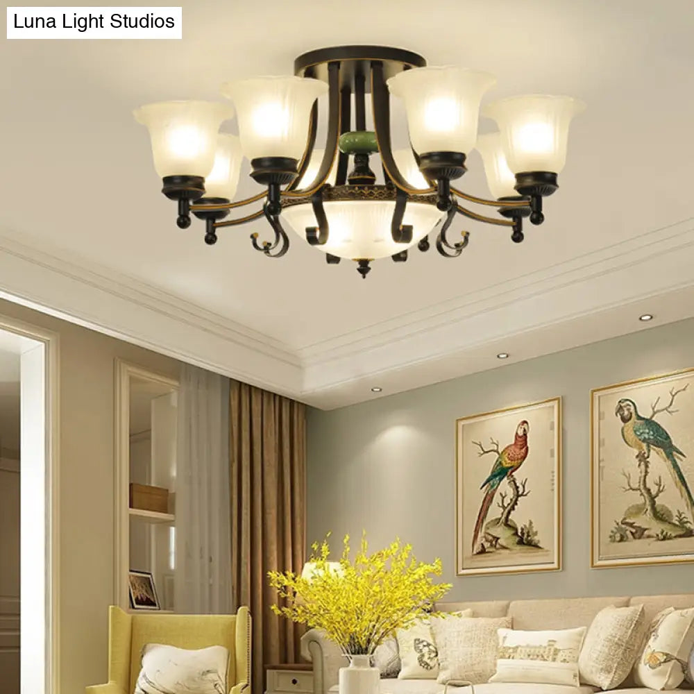 DecorBites™ Rustic Opal Glass Flower Ceiling Light Fixture with Semi Flush Mount - 9/11/13 Lights for Living Room