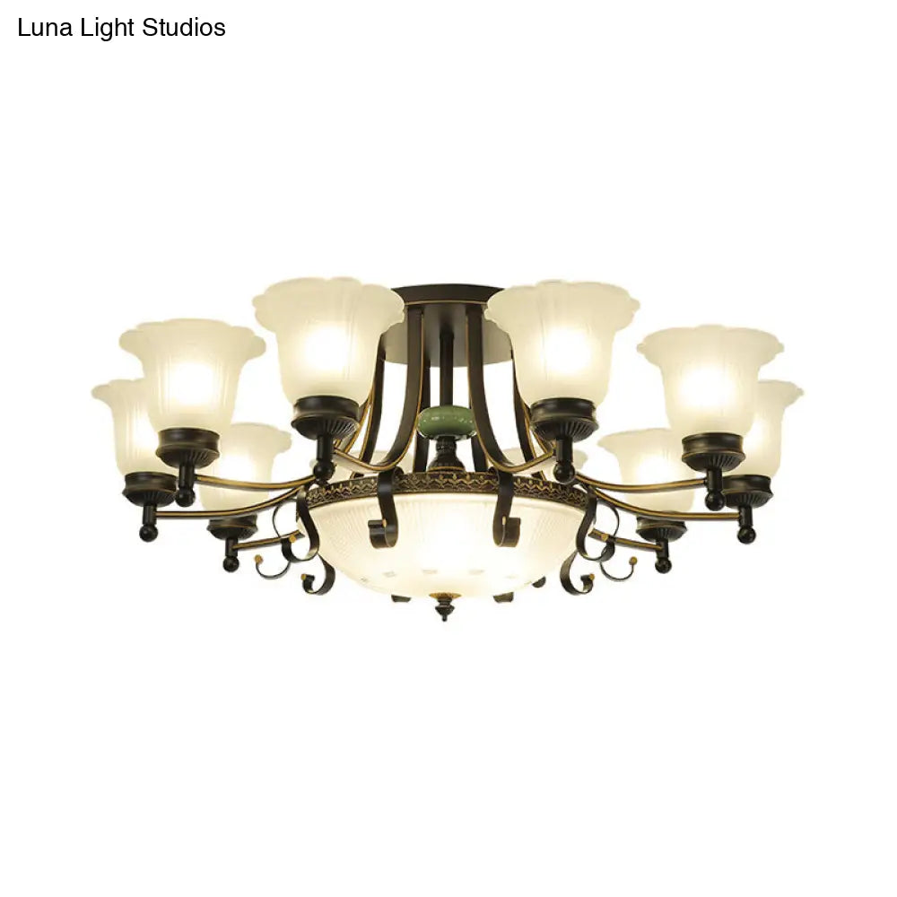 DecorBites™ Rustic Opal Glass Flower Ceiling Light Fixture with Semi Flush Mount - 9/11/13 Lights for Living Room