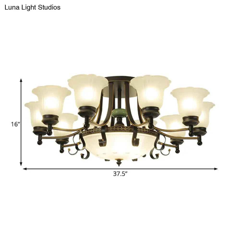 DecorBites™ Rustic Opal Glass Flower Ceiling Light Fixture with Semi Flush Mount - 9/11/13 Lights for Living Room