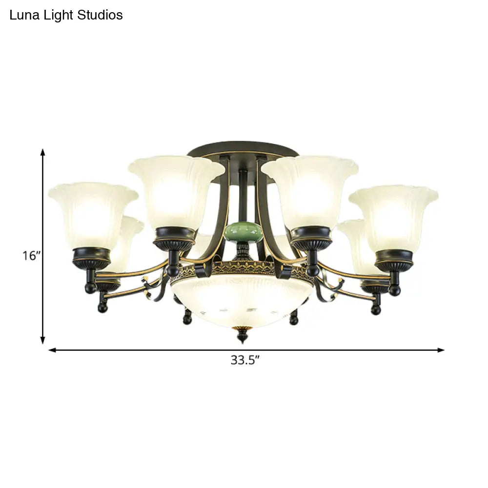 DecorBites™ Rustic Opal Glass Flower Ceiling Light Fixture with Semi Flush Mount - 9/11/13 Lights for Living Room