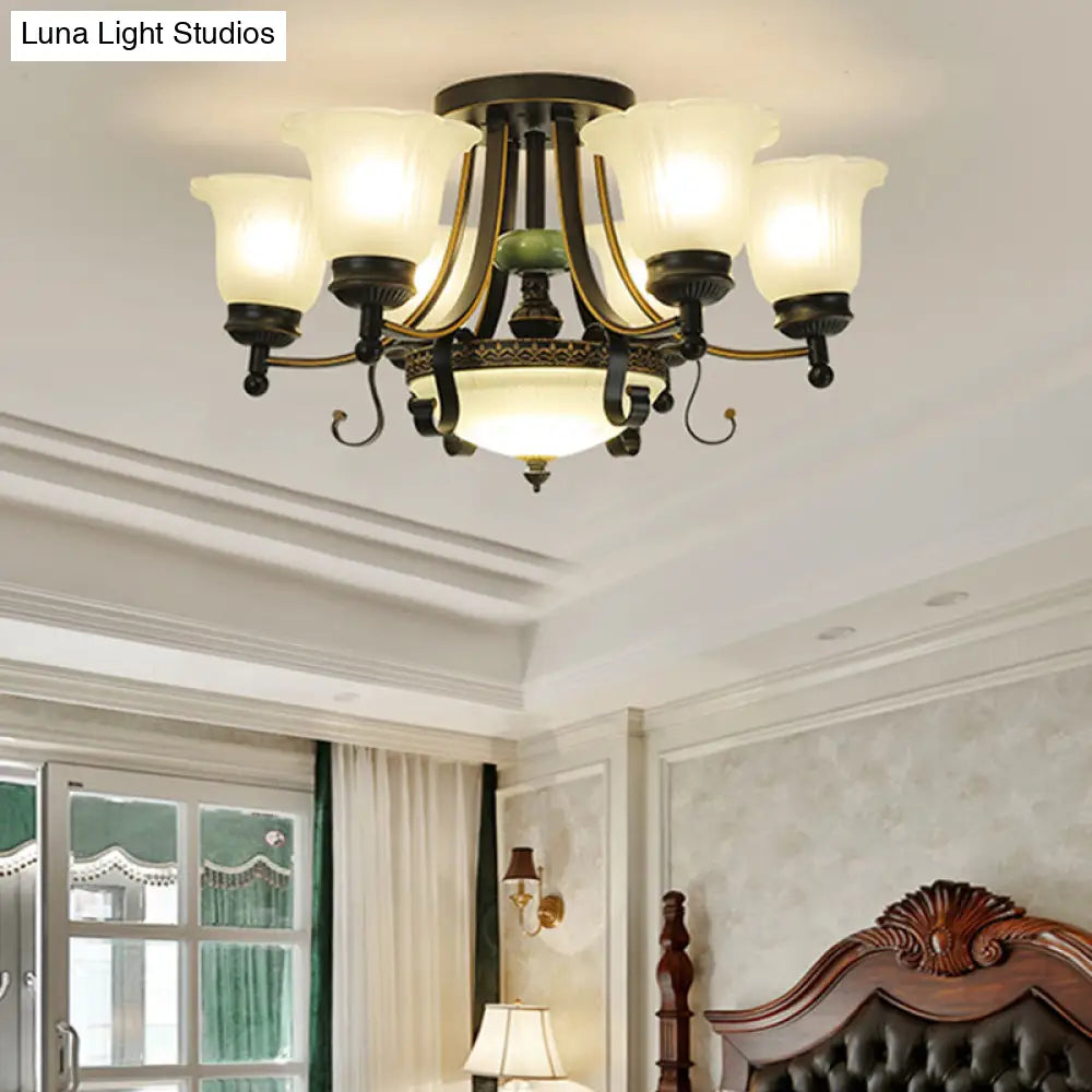 DecorBites™ Rustic Opal Glass Flower Ceiling Light Fixture with Semi Flush Mount - 9/11/13 Lights for Living Room