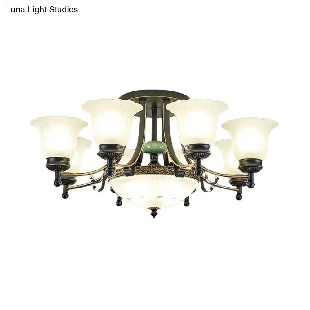 DecorBites™ Rustic Opal Glass Flower Ceiling Light Fixture with Semi Flush Mount - 9/11/13 Lights for Living Room