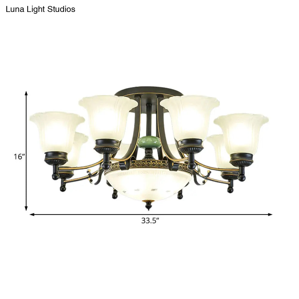 DecorBites™ Rustic Opal Glass Flower Ceiling Light Fixture with Semi Flush Mount - 9/11/13 Lights for Living Room