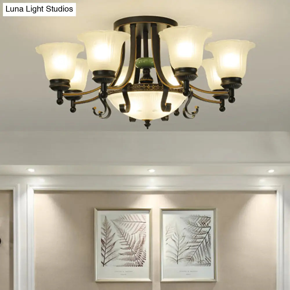 DecorBites™ Rustic Opal Glass Flower Ceiling Light Fixture with Semi Flush Mount - 9/11/13 Lights for Living Room