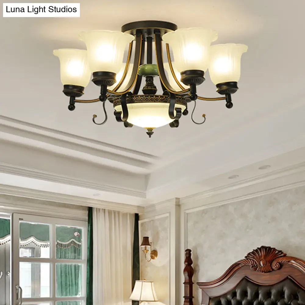 DecorBites™ Rustic Opal Glass Flower Ceiling Light Fixture with Semi Flush Mount - 9/11/13 Lights for Living Room