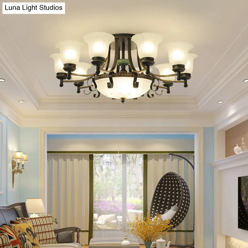 DecorBites™ Rustic Opal Glass Flower Ceiling Light Fixture with Semi Flush Mount - 9/11/13 Lights for Living Room