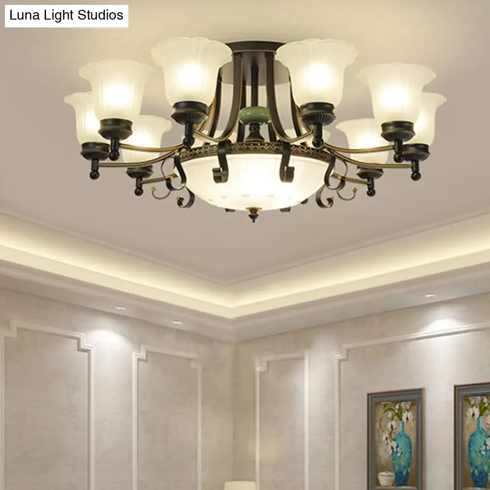 DecorBites™ Rustic Opal Glass Flower Ceiling Light Fixture with Semi Flush Mount - 9/11/13 Lights for Living Room
