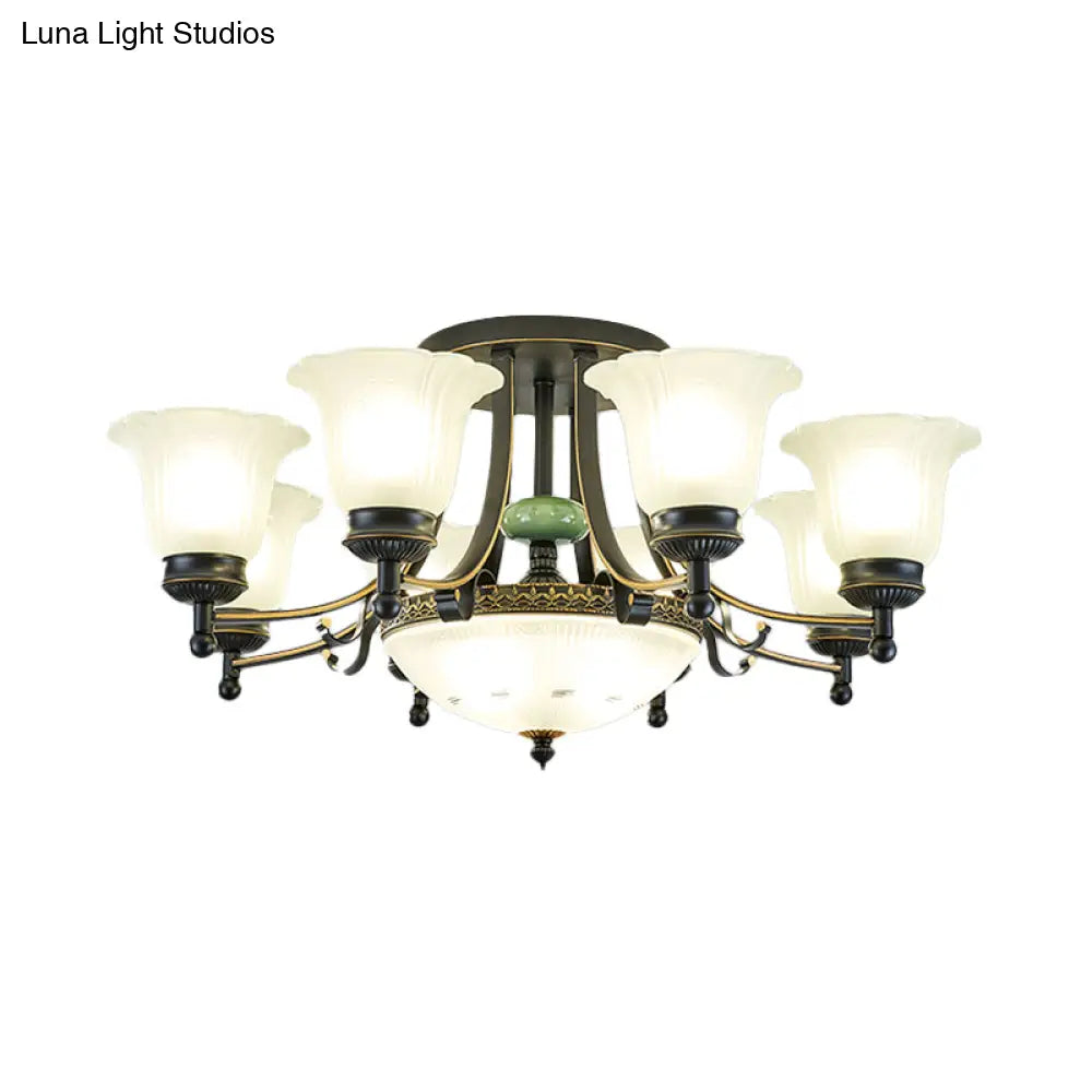 DecorBites™ Rustic Opal Glass Flower Ceiling Light Fixture with Semi Flush Mount - 9/11/13 Lights for Living Room