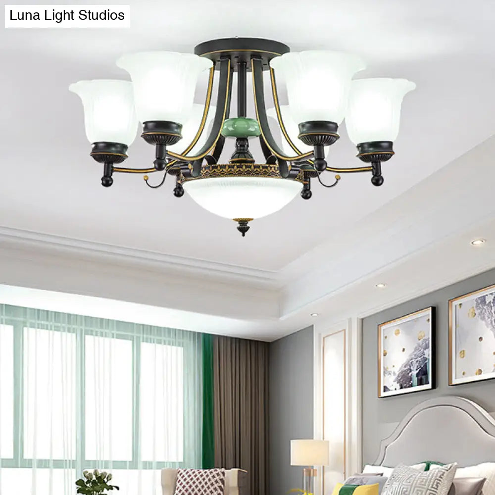 DecorBites™ Rustic Opal Glass Flower Ceiling Light Fixture with Semi Flush Mount - 9/11/13 Lights for Living Room