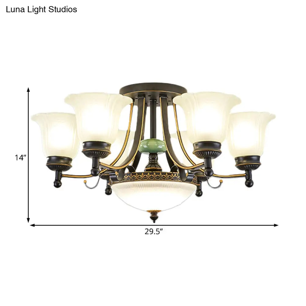 DecorBites™ Rustic Opal Glass Flower Ceiling Light Fixture with Semi Flush Mount - 9/11/13 Lights for Living Room