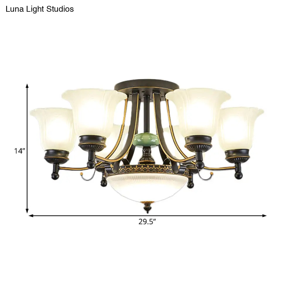 DecorBites™ Rustic Opal Glass Flower Ceiling Light Fixture with Semi Flush Mount - 9/11/13 Lights for Living Room