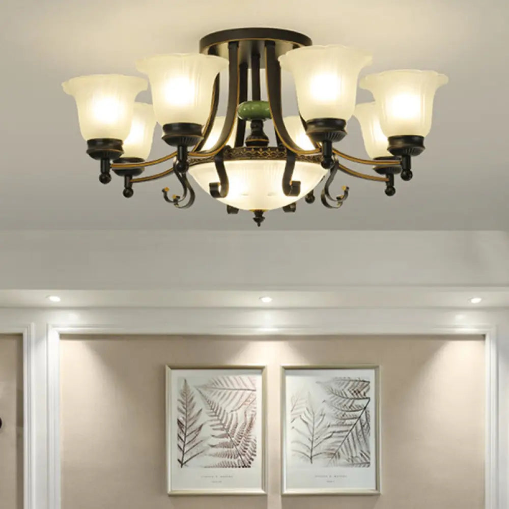 DecorBites™ Rustic Opal Glass Flower Ceiling Light Fixture with Semi Flush Mount - 9/11/13 Lights for Living Room