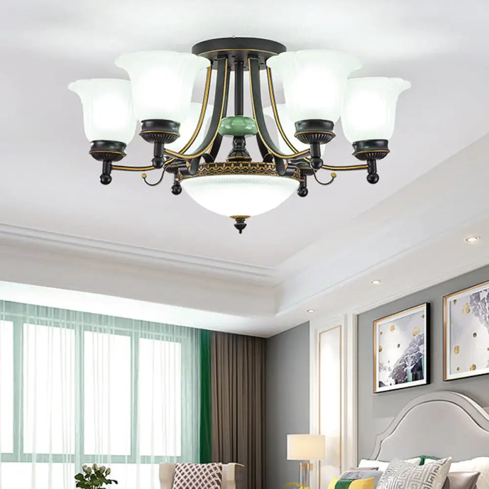 DecorBites™ Rustic Opal Glass Flower Ceiling Light Fixture with Semi Flush Mount - 9/11/13 Lights for Living Room