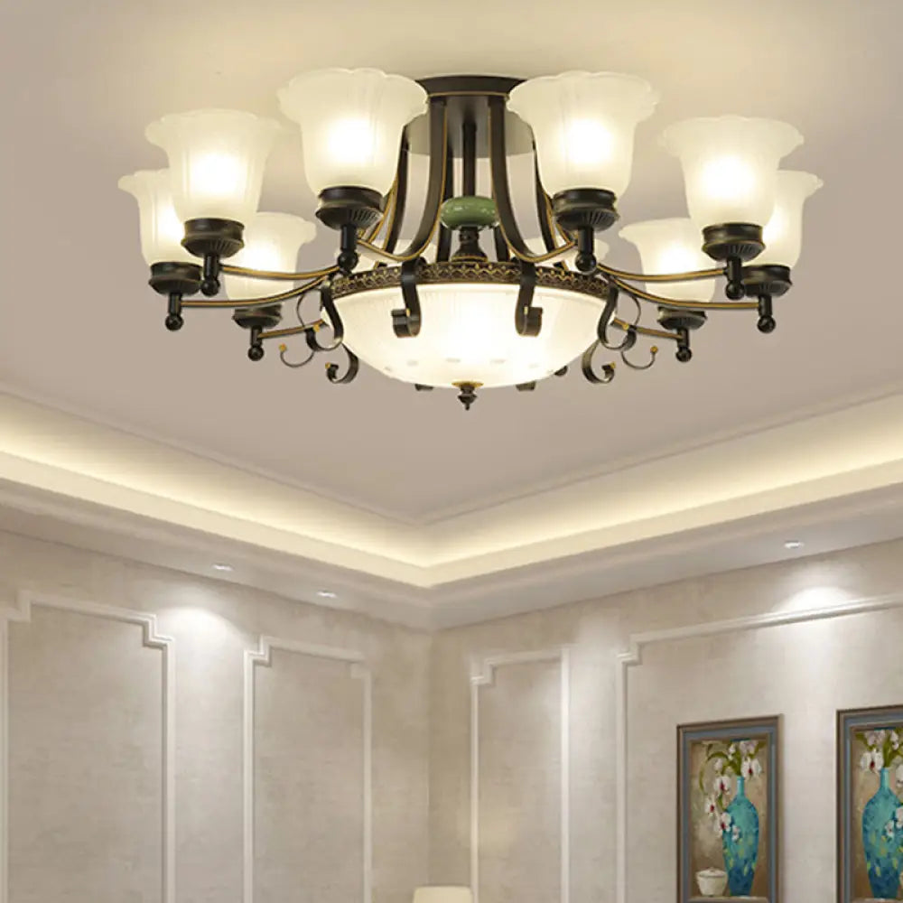 DecorBites™ Rustic Opal Glass Flower Ceiling Light Fixture with Semi Flush Mount - 9/11/13 Lights for Living Room