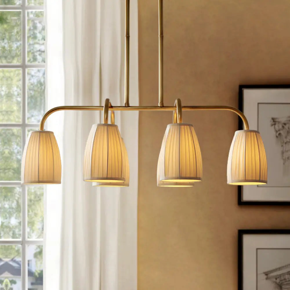 DecorBites™ Rustic Pleated Fabric Pendant Chandelier in Gold - 3/6 Bulbs - Hanging Light for Dining Table