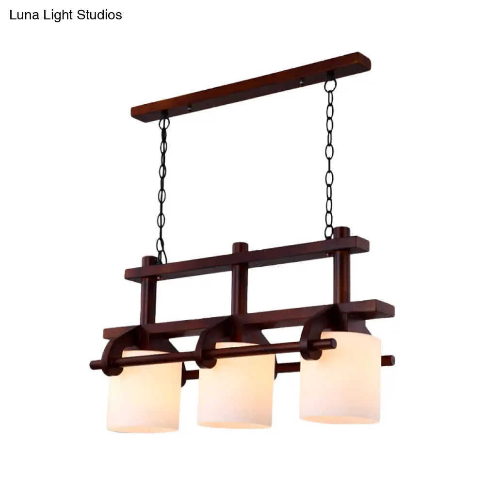 DecorBites™ Rustic White Glass Island Light with 2/3 Hanging Heads and Wood Beam for Dining Room