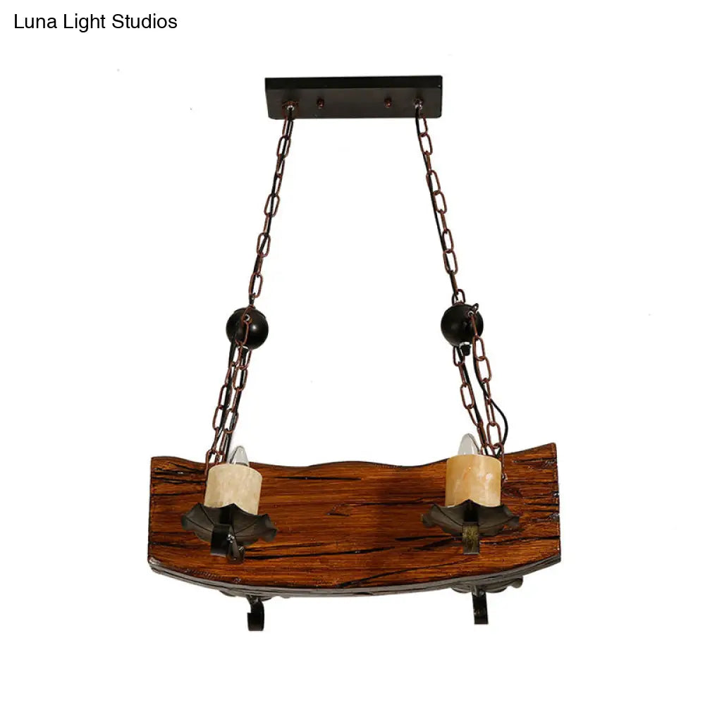 DecorBites™ Rustic Wood Island Pendant Light with 4 Bulbs for Restaurants - Brown