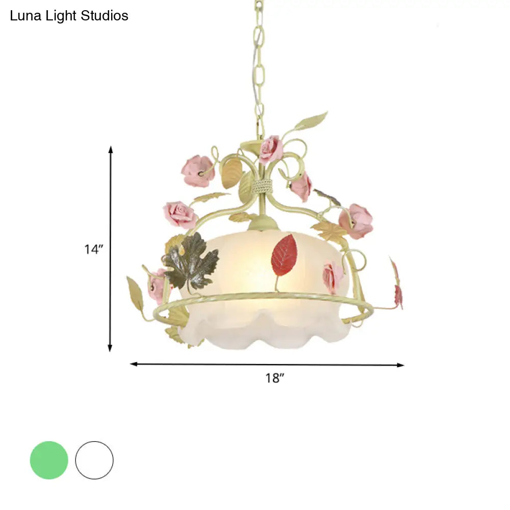 DecorBites™ Scallop Chandelier Light Fixture with Opal Glass LED Drop Pendant - 3 Bulbs, White/Green - Perfect for the Living Room