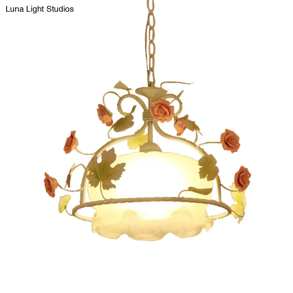 DecorBites™ Scallop Chandelier Light Fixture with Opal Glass LED Drop Pendant - 3 Bulbs, White/Green - Perfect for the Living Room