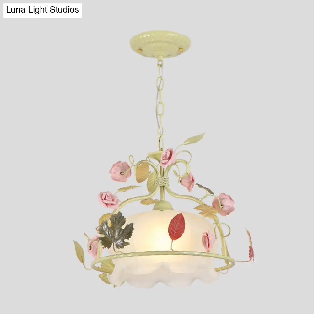 DecorBites™ Scallop Chandelier Light Fixture with Opal Glass LED Drop Pendant - 3 Bulbs, White/Green - Perfect for the Living Room