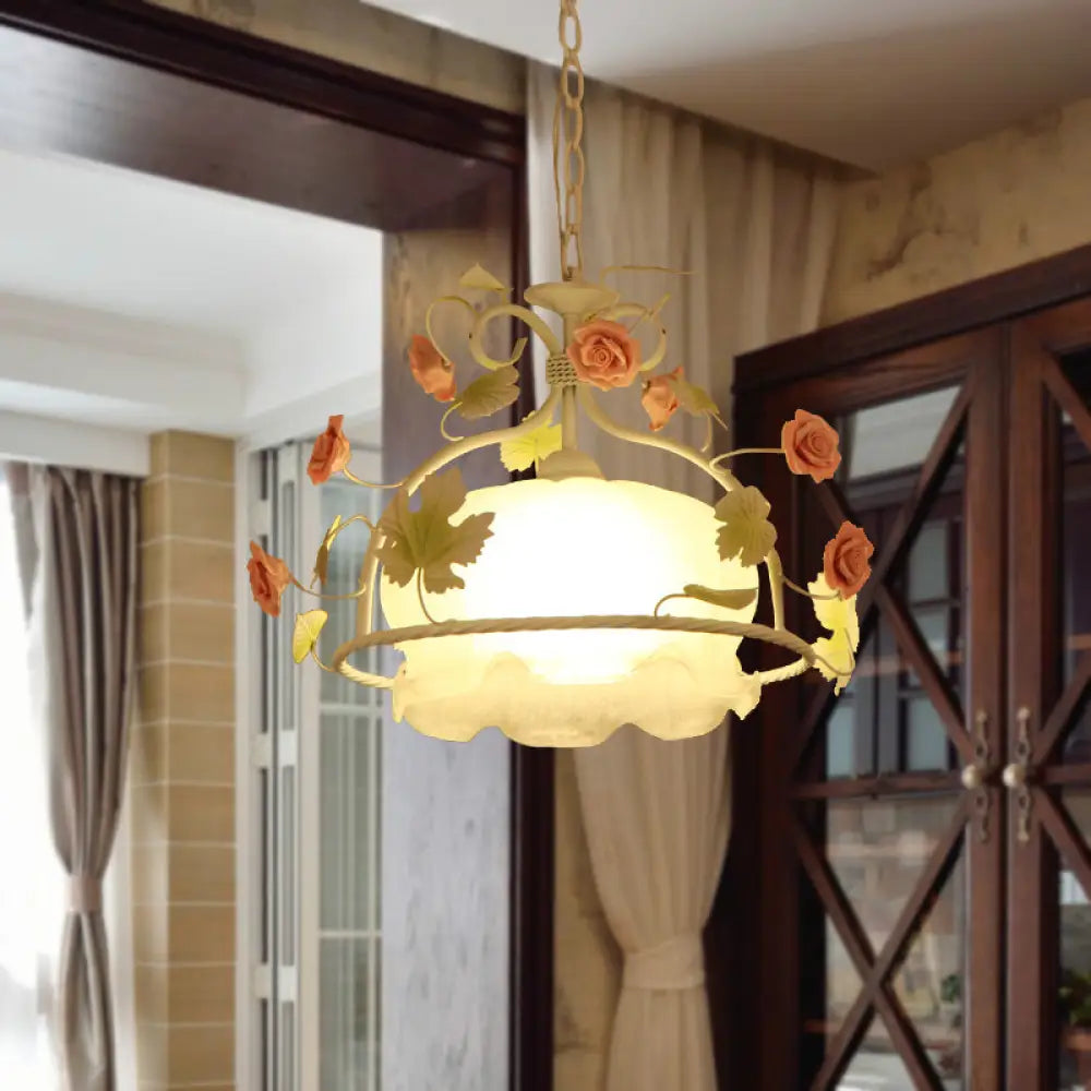 DecorBites™ Scallop Chandelier Light Fixture with Opal Glass LED Drop Pendant - 3 Bulbs, White/Green - Perfect for the Living Room