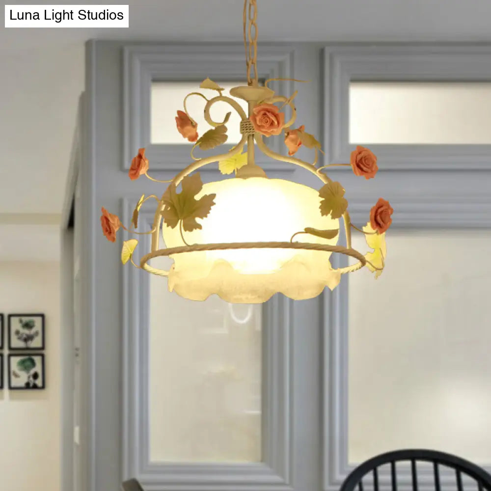DecorBites™ Scallop Chandelier Light Fixture with Opal Glass LED Drop Pendant - 3 Bulbs, White/Green - Perfect for the Living Room