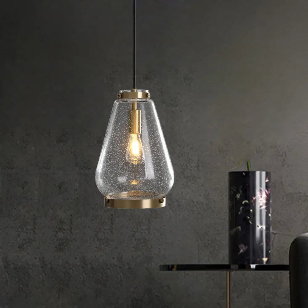 DecorBites™ Seeded Glass Pendant Light with Brass Rim - Perfect for Bedrooms