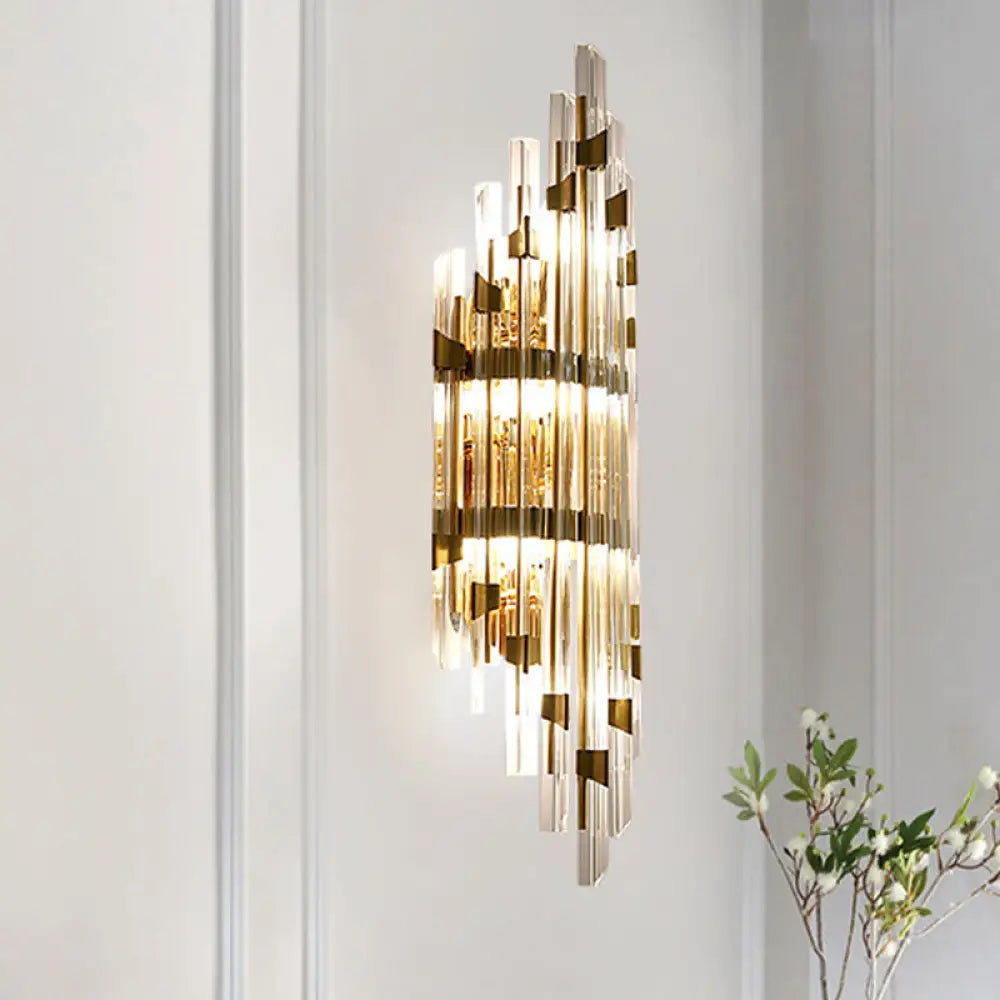 DecorBites™ Shield Crystal Rod Wall Sconce - Gold 3-Light Fixture for Living Room