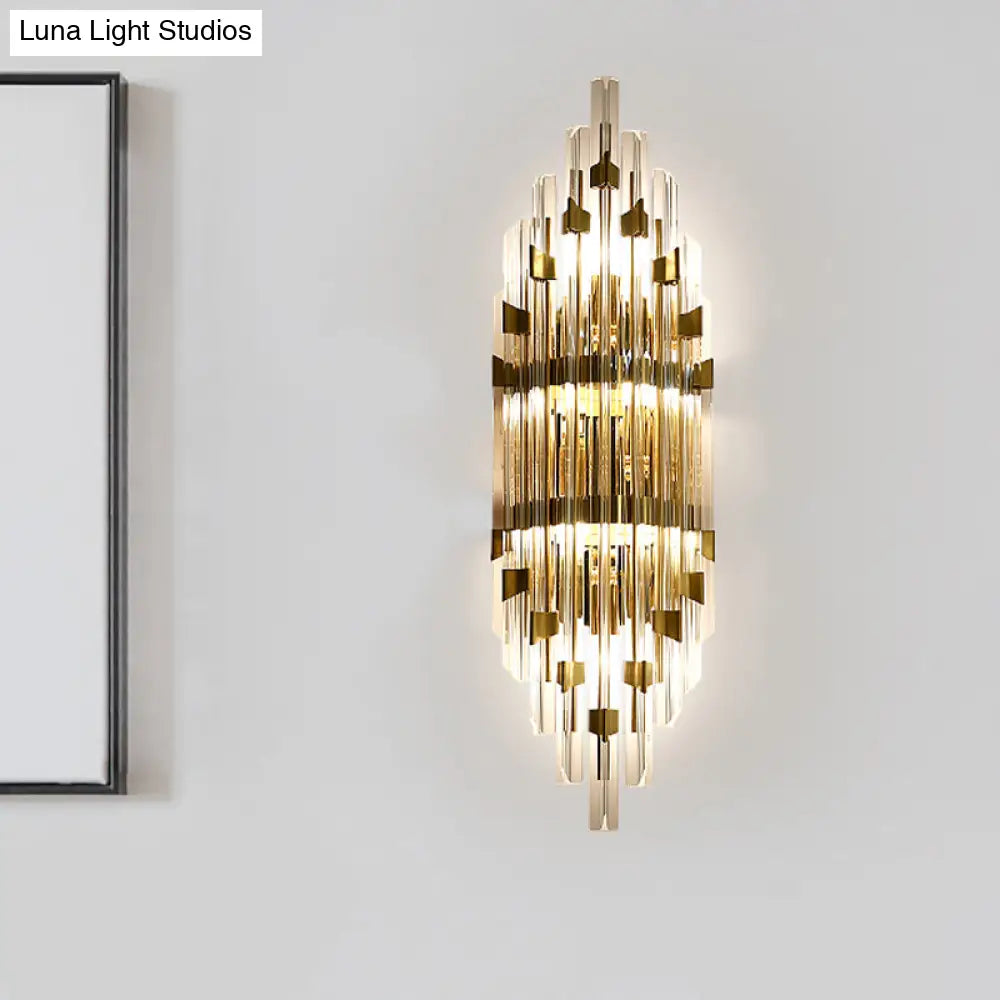 DecorBites™ Shield Crystal Rod Wall Sconce - Gold 3-Light Fixture for Living Room