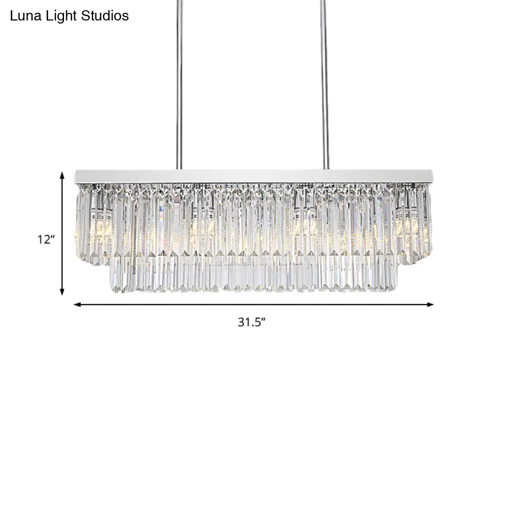DecorBites™ Simple Clear Crystal Block Island Light - 10 Lights - Rectangular Pendant, 31.5"/39" Wide