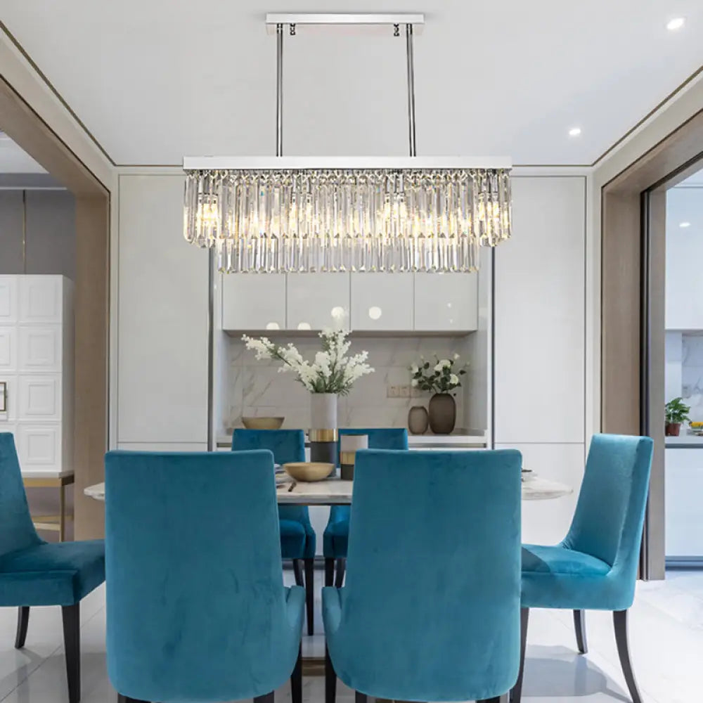 DecorBites™ Simple Clear Crystal Block Island Light - 10 Lights - Rectangular Pendant, 31.5"/39" Wide