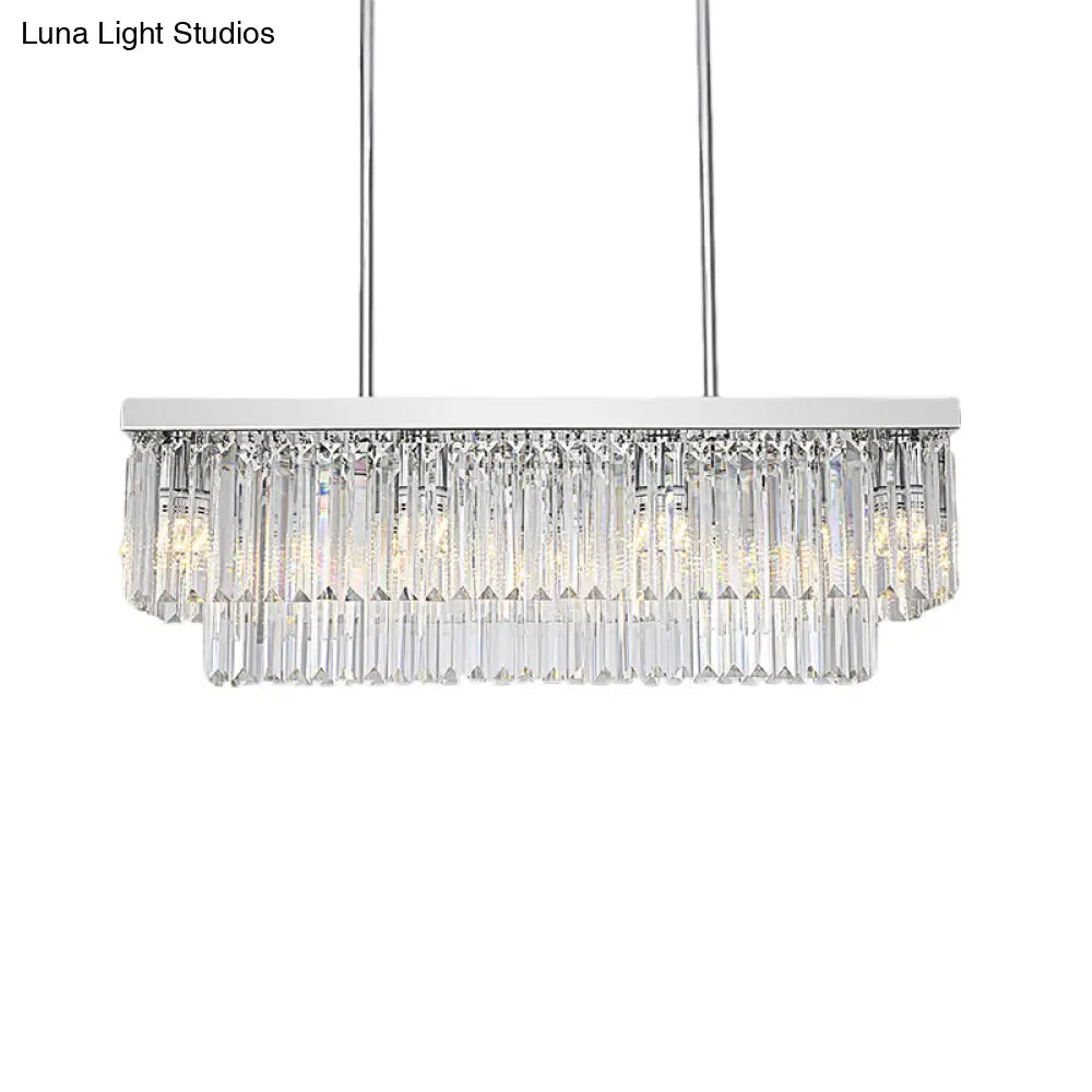 DecorBites™ Simple Clear Crystal Block Island Light - 10 Lights - Rectangular Pendant, 31.5"/39" Wide