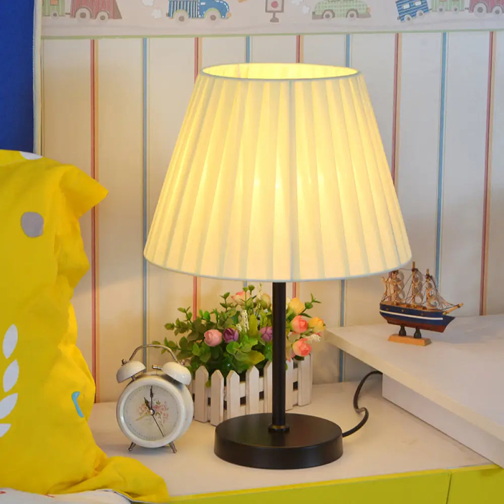 DecorBites™ Simple Pleated Fabric Table Lamp - Tapered Nightstand Light for Bedside (1 Bulb)