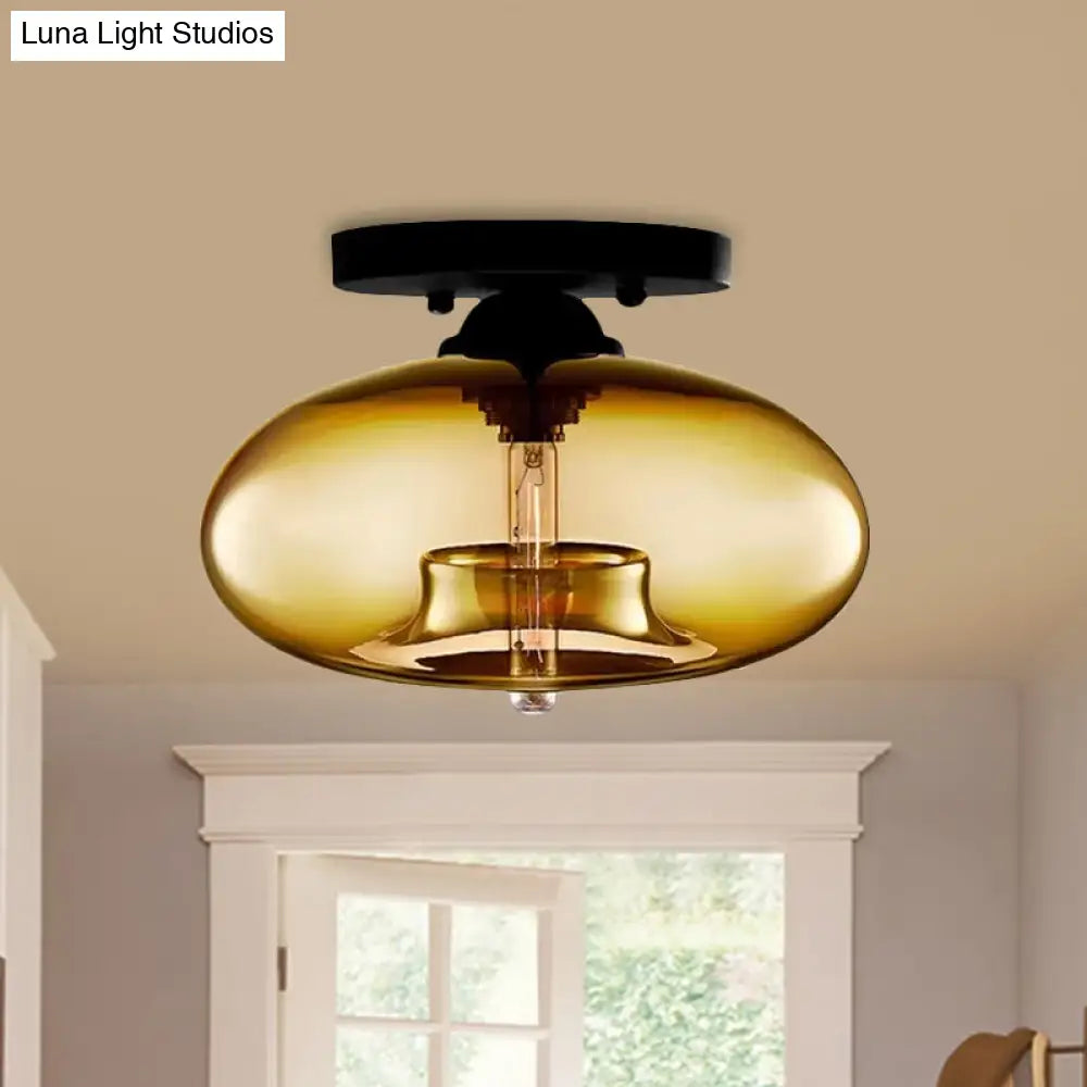 DecorBites™ Simple Style Glass Oval Flush Mount Lamp with 1 Light - Clear/Amber/Smoky Ceiling Fixture for Hallway