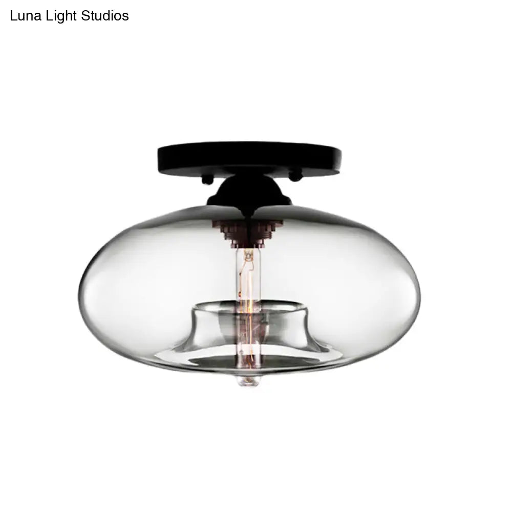 DecorBites™ Simple Style Glass Oval Flush Mount Lamp with 1 Light - Clear/Amber/Smoky Ceiling Fixture for Hallway