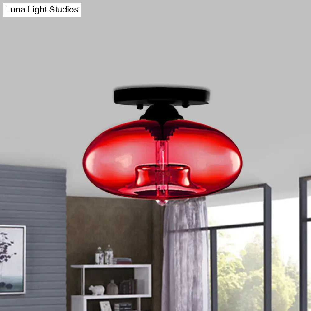 DecorBites™ Simple Style Glass Oval Flush Mount Lamp with 1 Light - Clear/Amber/Smoky Ceiling Fixture for Hallway
