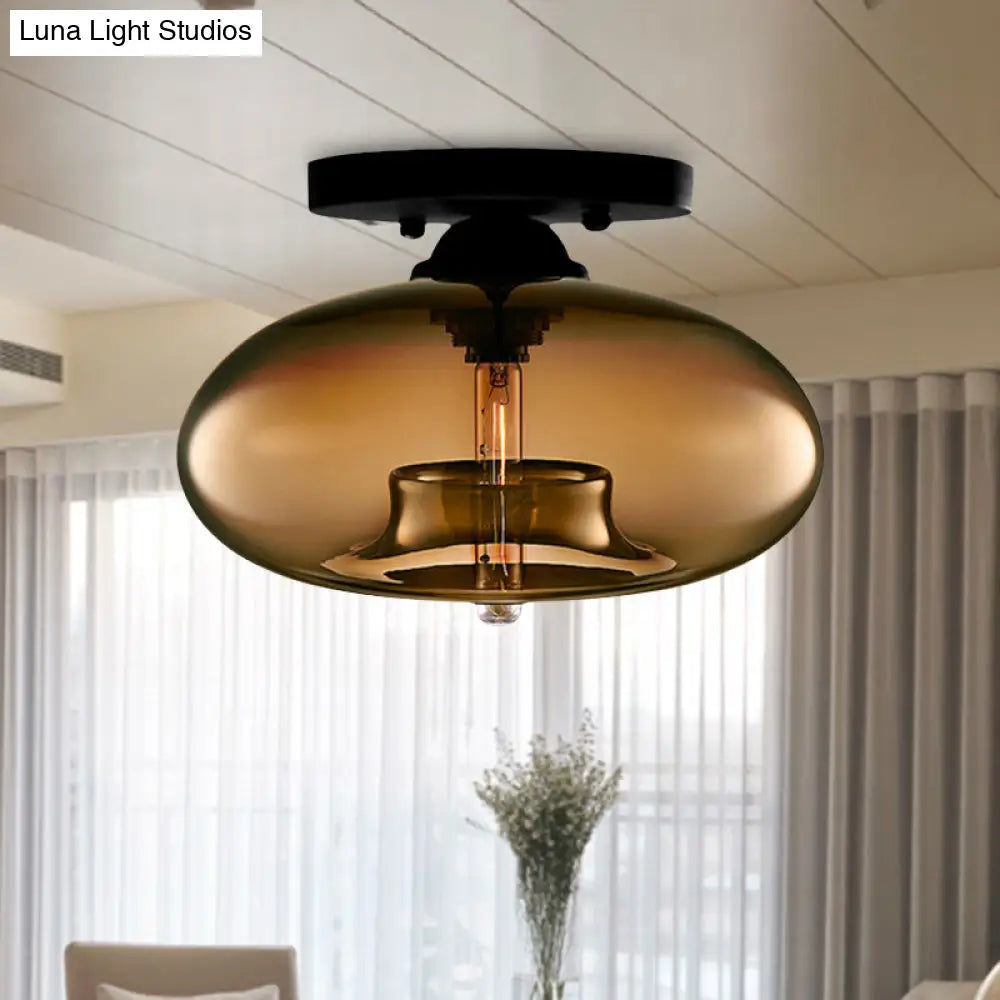 DecorBites™ Simple Style Glass Oval Flush Mount Lamp with 1 Light - Clear/Amber/Smoky Ceiling Fixture for Hallway