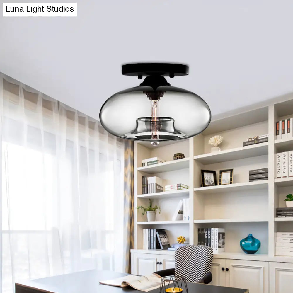 DecorBites™ Simple Style Glass Oval Flush Mount Lamp with 1 Light - Clear/Amber/Smoky Ceiling Fixture for Hallway