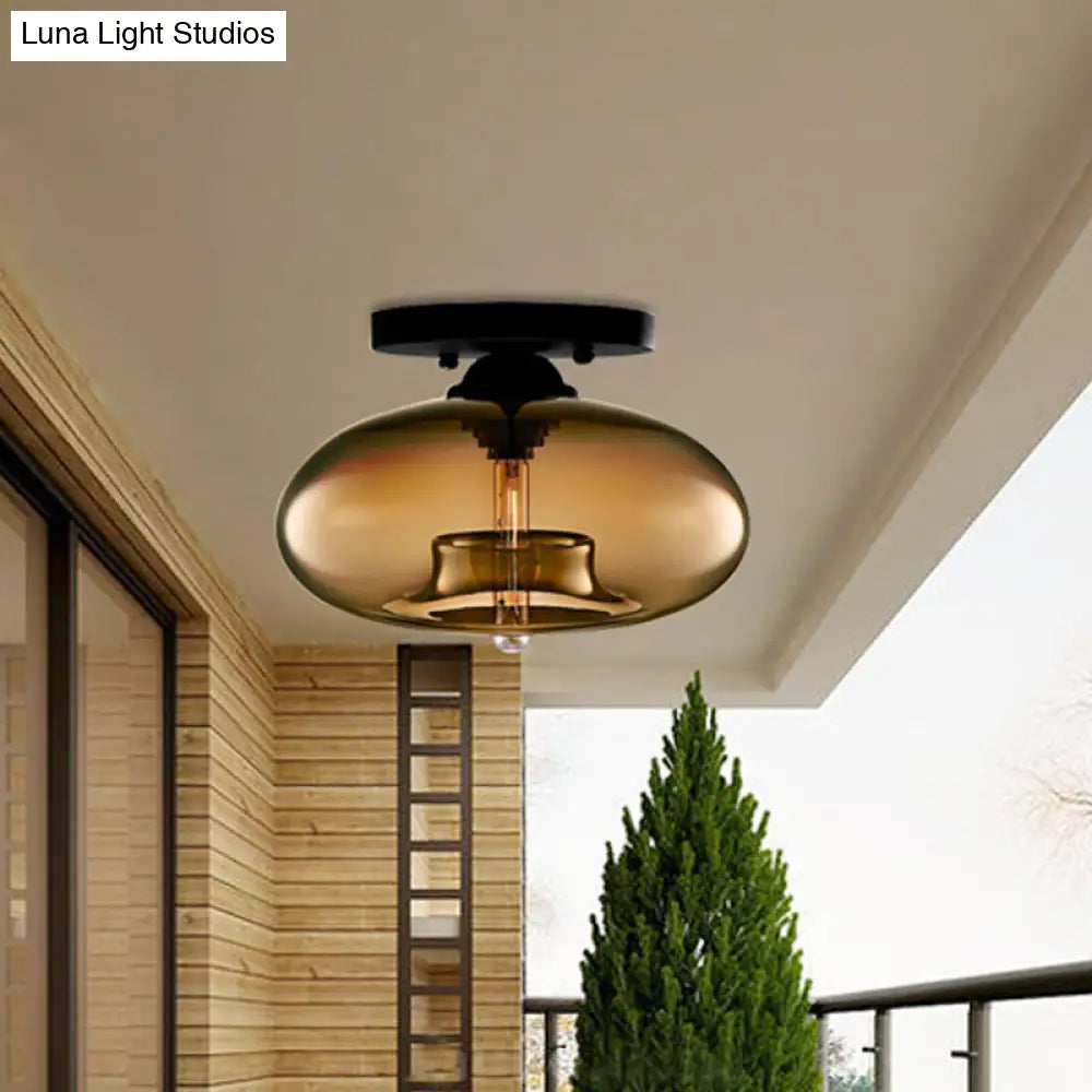 DecorBites™ Simple Style Glass Oval Flush Mount Lamp with 1 Light - Clear/Amber/Smoky Ceiling Fixture for Hallway