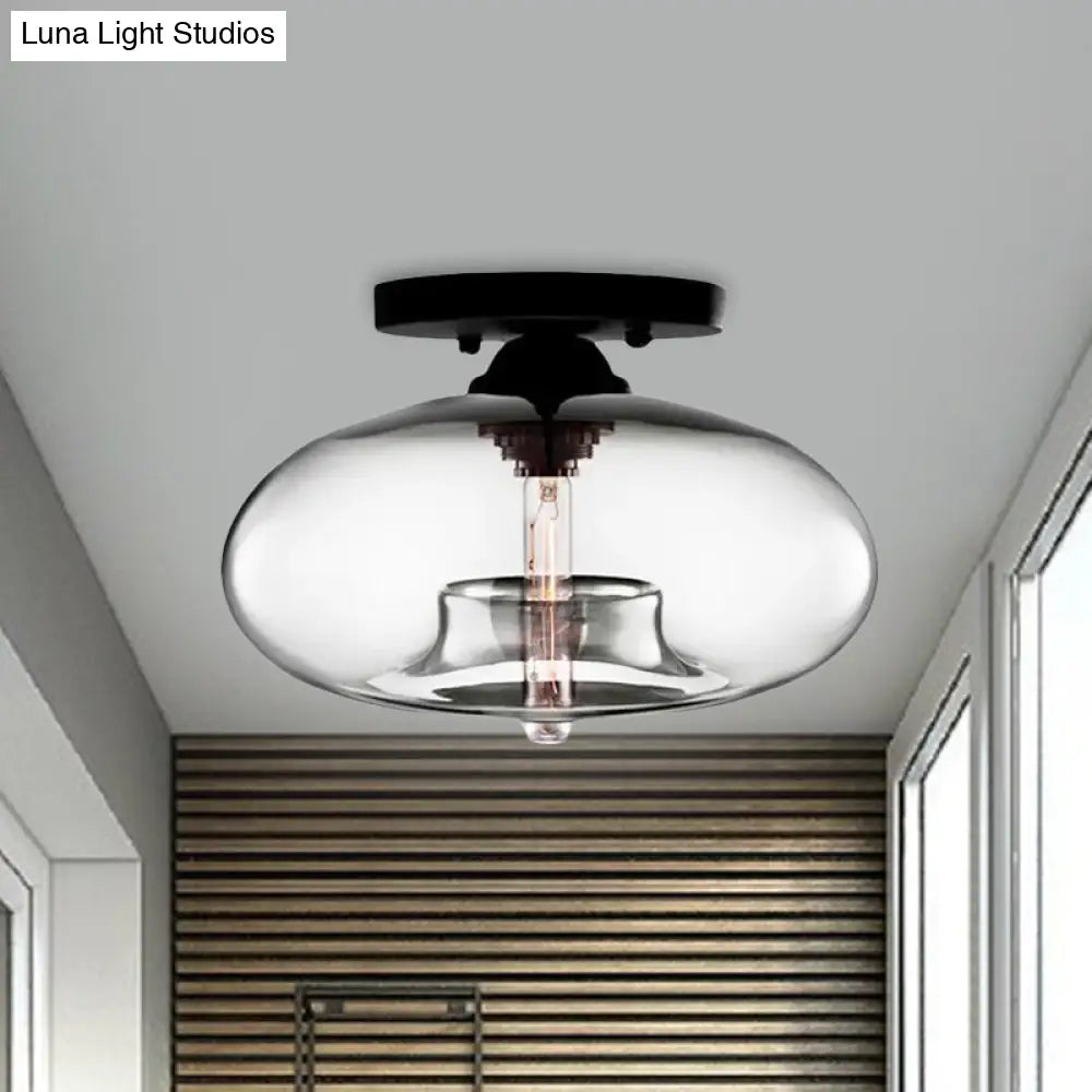 DecorBites™ Simple Style Glass Oval Flush Mount Lamp with 1 Light - Clear/Amber/Smoky Ceiling Fixture for Hallway