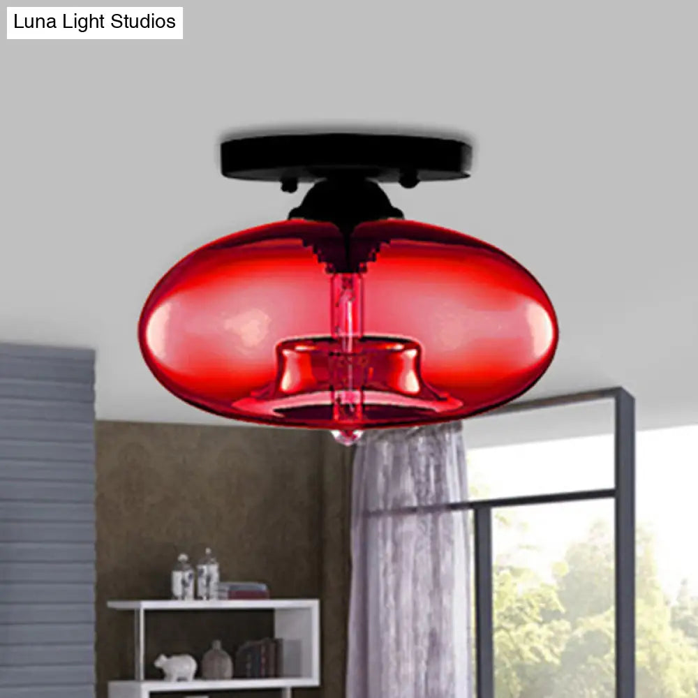 DecorBites™ Simple Style Glass Oval Flush Mount Lamp with 1 Light - Clear/Amber/Smoky Ceiling Fixture for Hallway